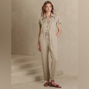 Banana Republic Women Button Up Short Sleeve Utility Jumpsuit Onesie Tan Medium